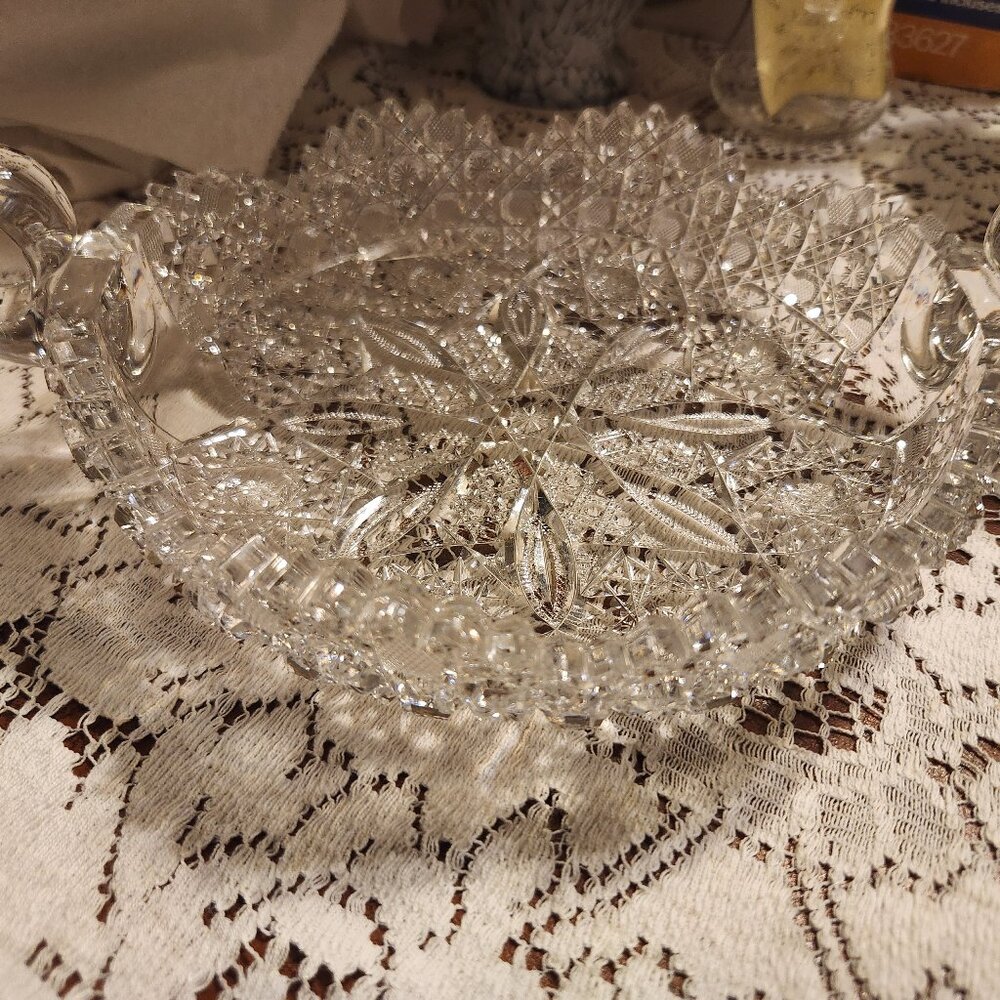 Vintage Crystal Dish w/Handles -SPARKLES!